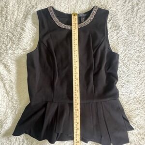 White House Black Market Beaded Neckline Peplum Top Black Sleeveless Size 10